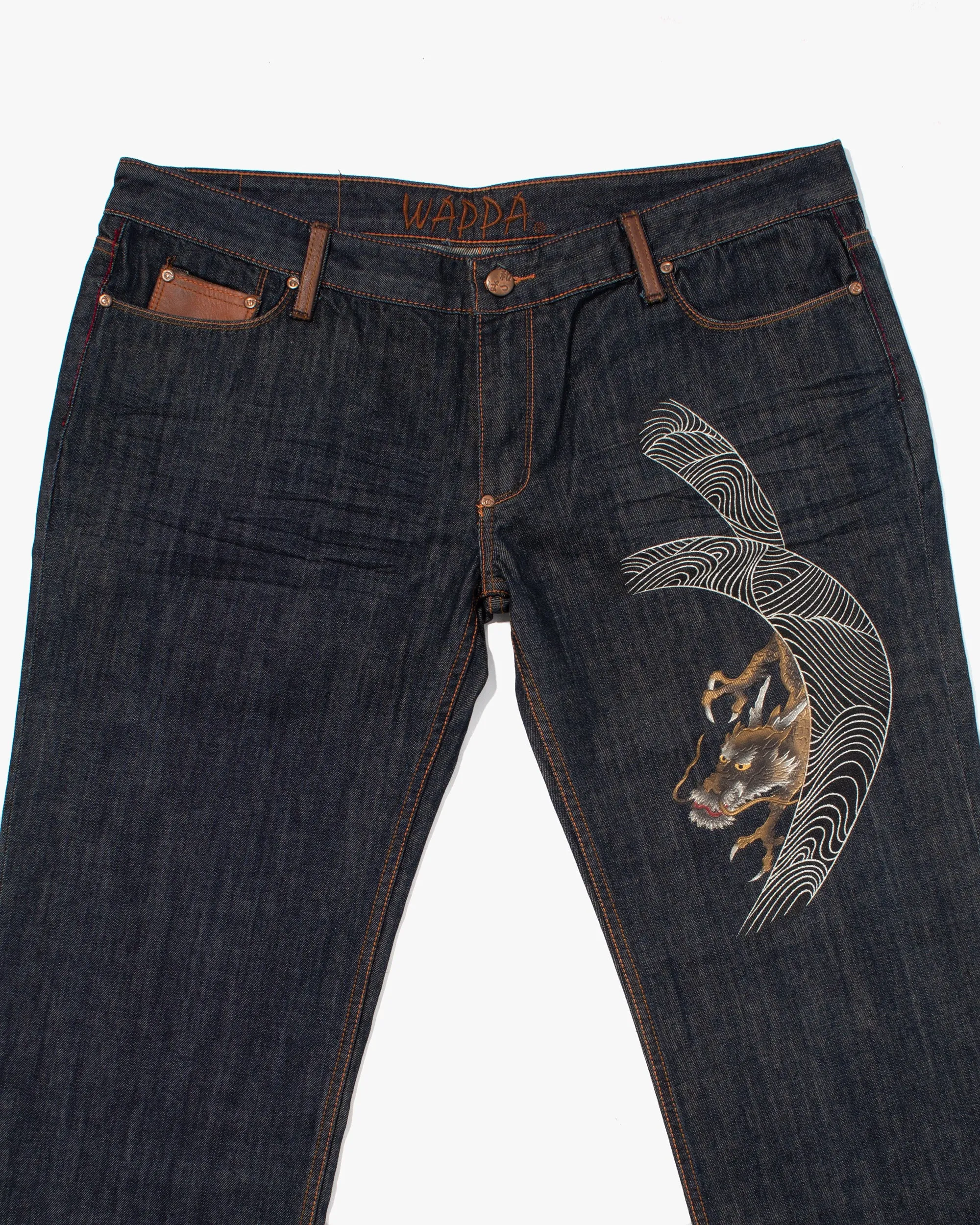 Japanese Repro Denim Jeans, Kyoto Wappa, Bronze Painted Dragon - 42" sold by Kiriko product image thumbnail 4