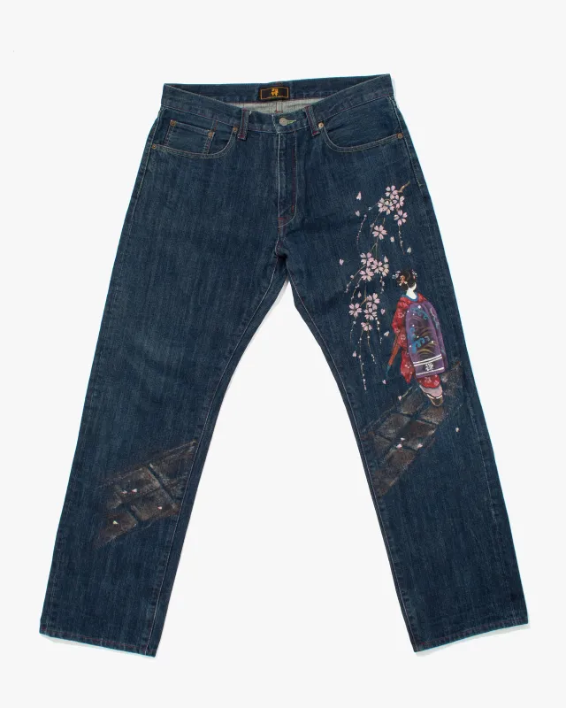 Japanese Repro Denim Jeans, Zen Denim, Painted Woman - 35" sold by Kiriko