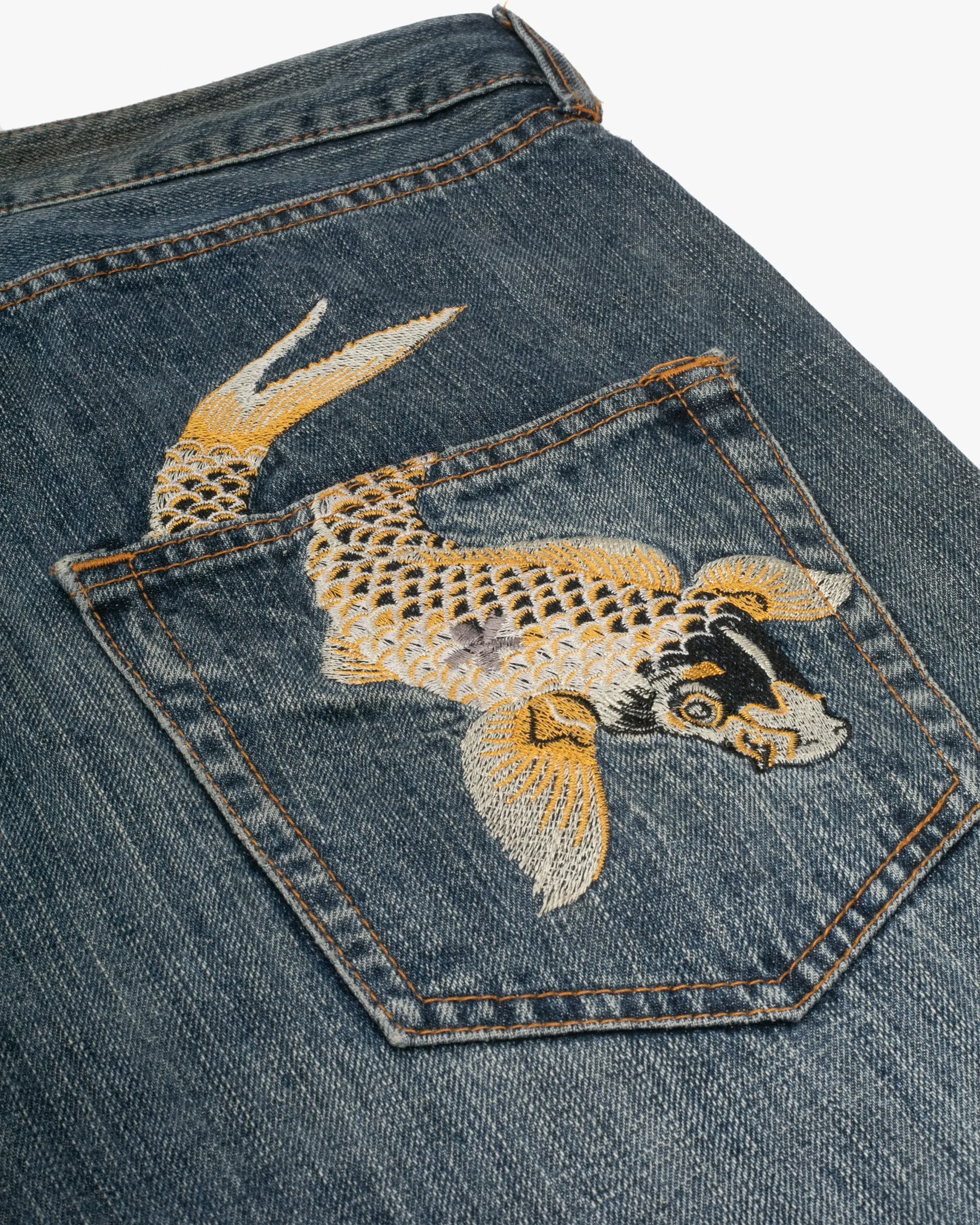 Japanese Repro Denim Jeans, Ann Do, Embroidered Koi and Floral Lining - 38" sold by Kiriko product image thumbnail 4