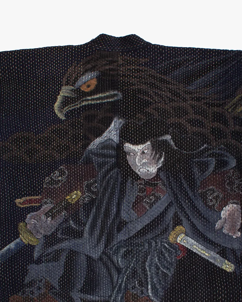 Vintage Noragi Jacket, Hand-Stitched Sashiko and Painted Eagle and Samurai sold by Kiriko product image thumbnail 3