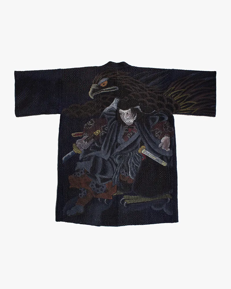 Vintage Noragi Jacket, Hand-Stitched Sashiko and Painted Eagle and Samurai sold by Kiriko product image thumbnail 5