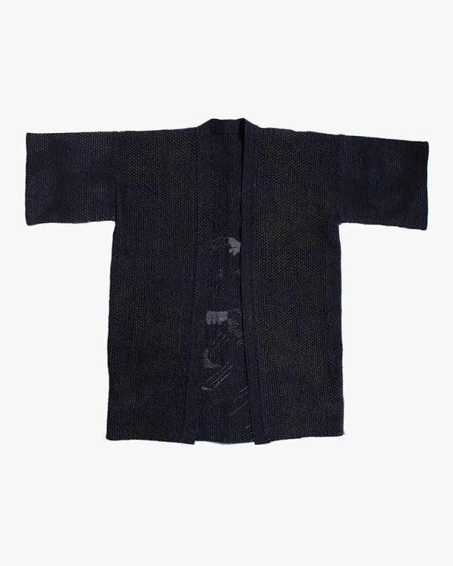 Vintage Noragi Jacket, Hand-Stitched Sashiko and Painted Eagle and Samurai sold by Kiriko