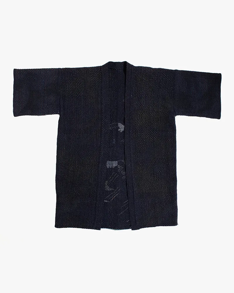 Vintage Noragi Jacket, Hand-Stitched Sashiko and Painted Eagle and Samurai sold by Kiriko