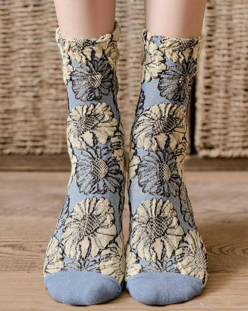 Tourtiwi, Embossed Sunflower, Crew Socks sold by Kiriko product image thumbnail 5