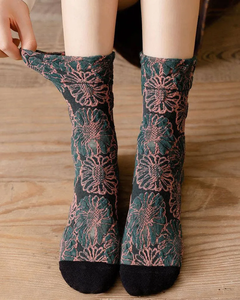 Tourtiwi, Embossed Sunflower, Crew Socks sold by Kiriko product image thumbnail 3