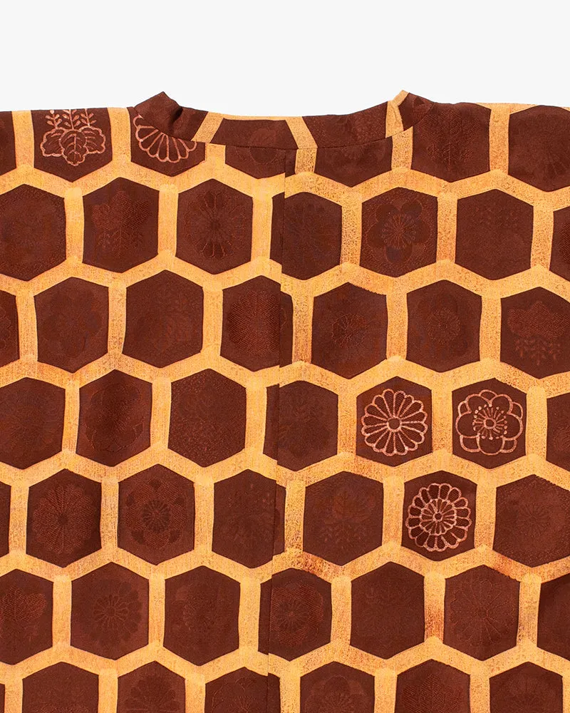 Kiriko Custom, Altered Kimono Jacket, Brown Honeycomb Pattern with Flowers sold by Kiriko product image thumbnail 5