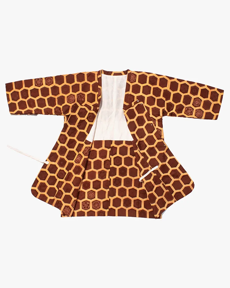 Kiriko Custom, Altered Kimono Jacket, Brown Honeycomb Pattern with Flowers sold by Kiriko product image thumbnail 3