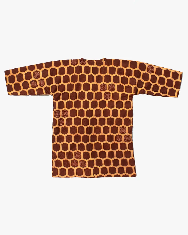 Kiriko Custom, Altered Kimono Jacket, Brown Honeycomb Pattern with Flowers sold by Kiriko product image thumbnail 4