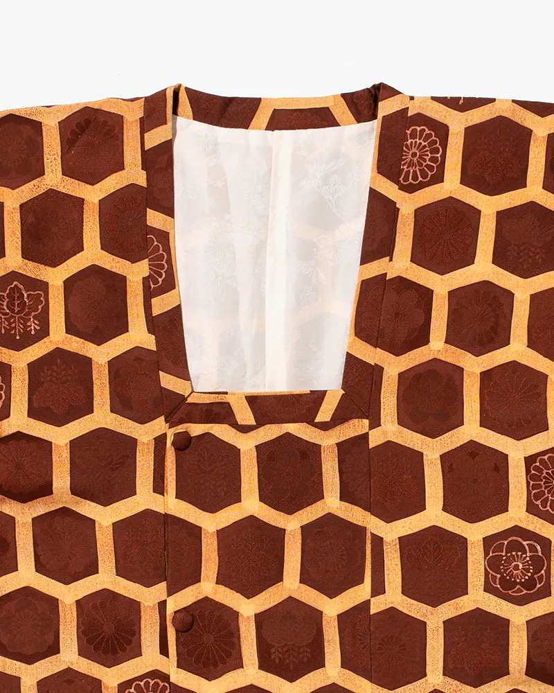 Kiriko Custom, Altered Kimono Jacket, Brown Honeycomb Pattern with Flowers sold by Kiriko product image thumbnail 2