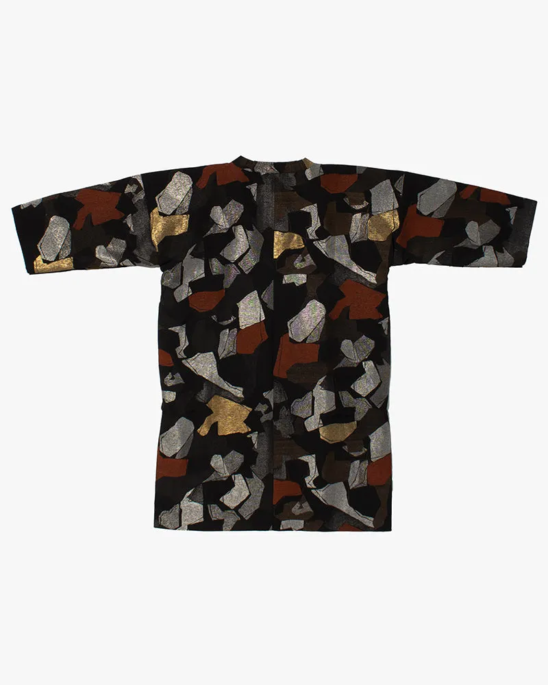 Kiriko Custom, Altered Kimono Jacket, Black with Gold, Silver, and Earth Tone Geometric Pattern sold by Kiriko product image thumbnail 4