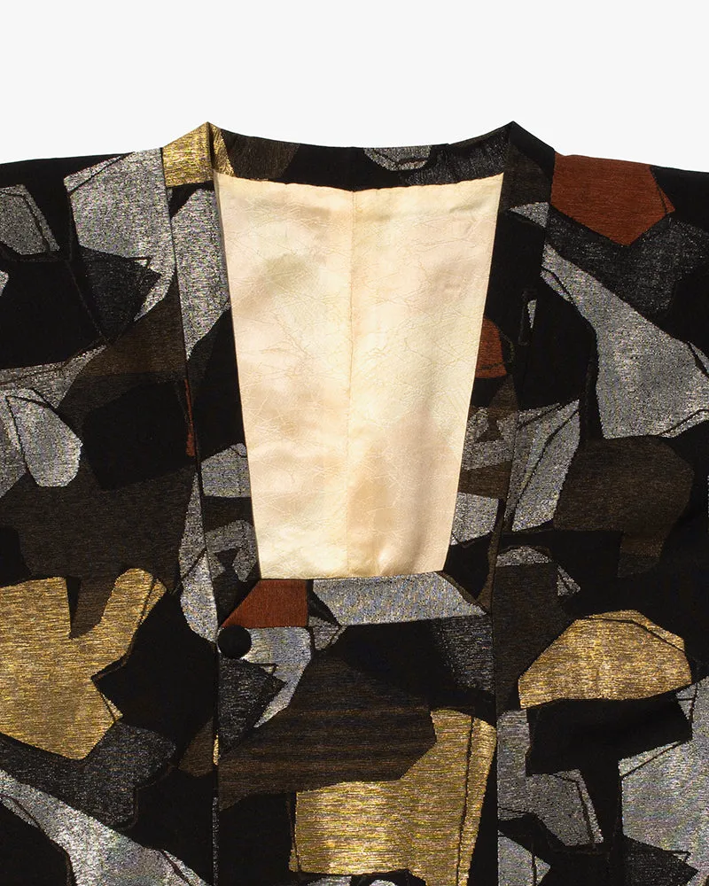 Kiriko Custom, Altered Kimono Jacket, Black with Gold, Silver, and Earth Tone Geometric Pattern sold by Kiriko product image thumbnail 2