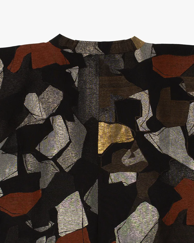 Kiriko Custom, Altered Kimono Jacket, Black with Gold, Silver, and Earth Tone Geometric Pattern sold by Kiriko product image thumbnail 5