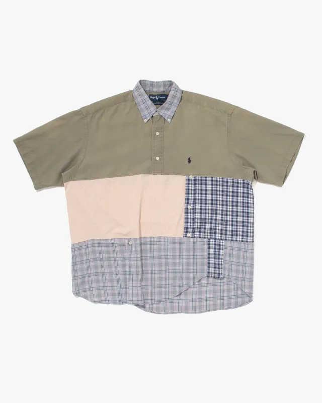 U.S. Vintage Button Up Short Sleeve Shirt, La Rocca, Sage with Green and Pink Plaid - L sold by Kiriko