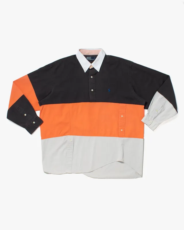 U.S. Vintage Button Up Long Sleeve Shirt, La Rocca, Navy, Orange, and Cream Colorblock - XL sold by Kiriko