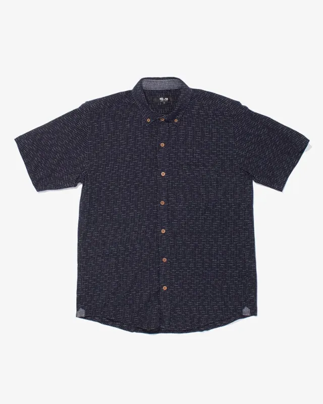 ToK Shirt, Short Sleeve Button-Up, Chijimi, Indigo Grid sold by Kiriko