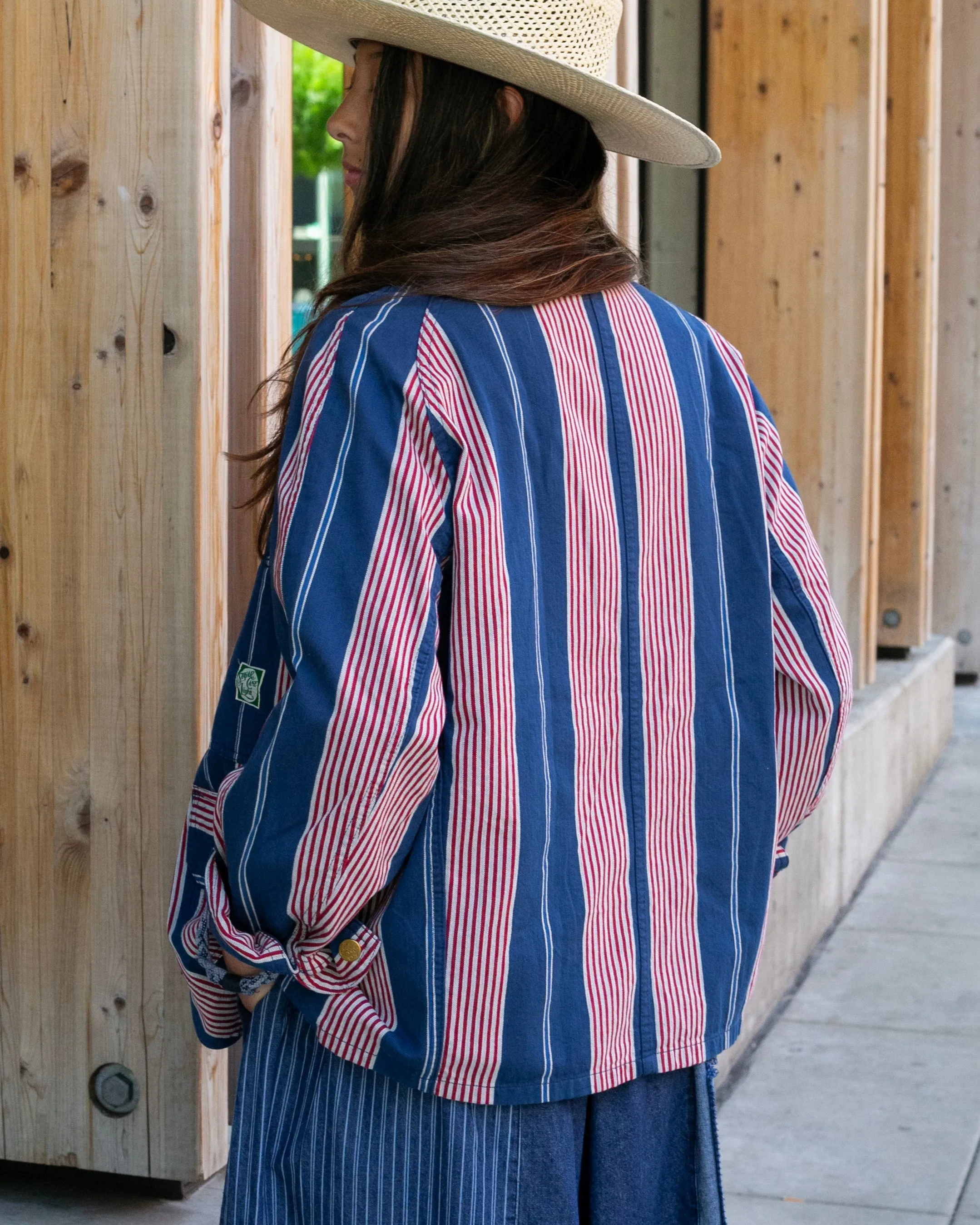 Japanese Repro Denim Chore Coat, L, Sugar Cane, Red, White, and Blue Stripes sold by Kiriko product image thumbnail 2