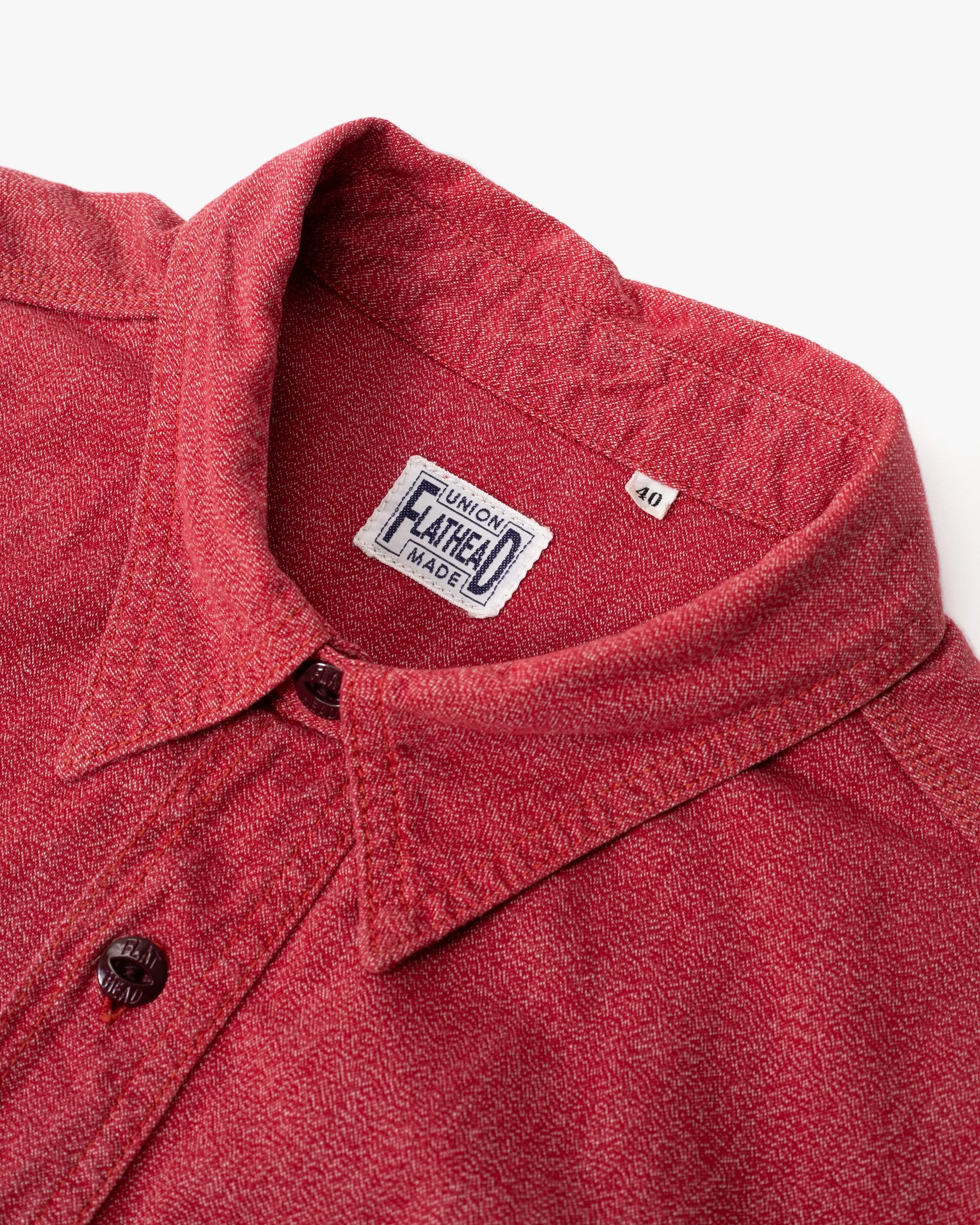 Japanese Repro Denim Button Up Shirt, Flat Head, Red - S sold by Kiriko product image thumbnail 2