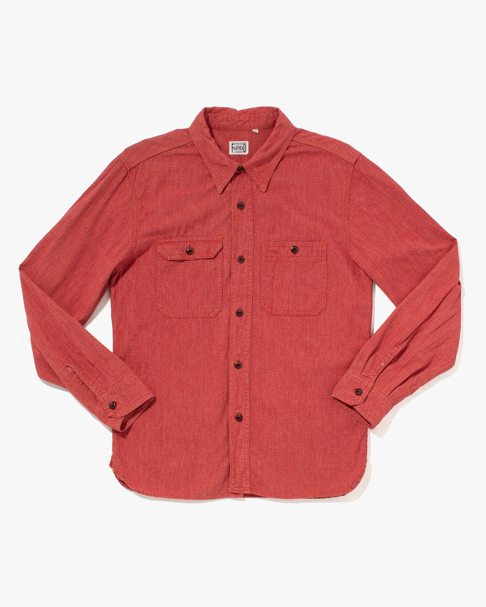 Japanese Repro Denim Button Up Shirt, Flat Head, Red - S sold by Kiriko
