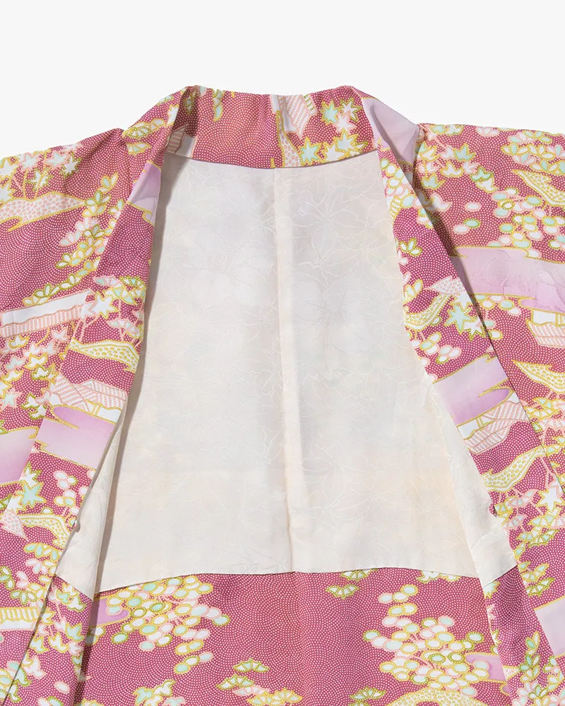 Kiriko Custom, Altered Kimono Jacket, Pink with Scenery and Gold Accents sold by Kiriko product image thumbnail 2