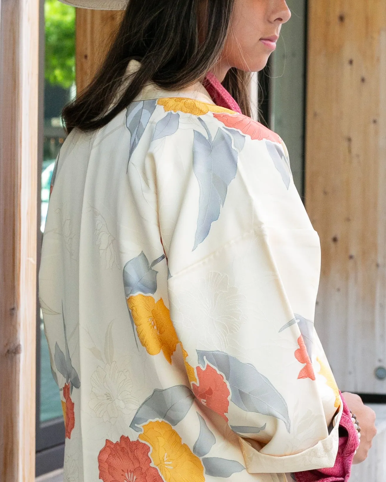 Kiriko Custom, Altered Kimono Jacket, Orange Flowers with Gray Leaves sold by Kiriko product image thumbnail 4