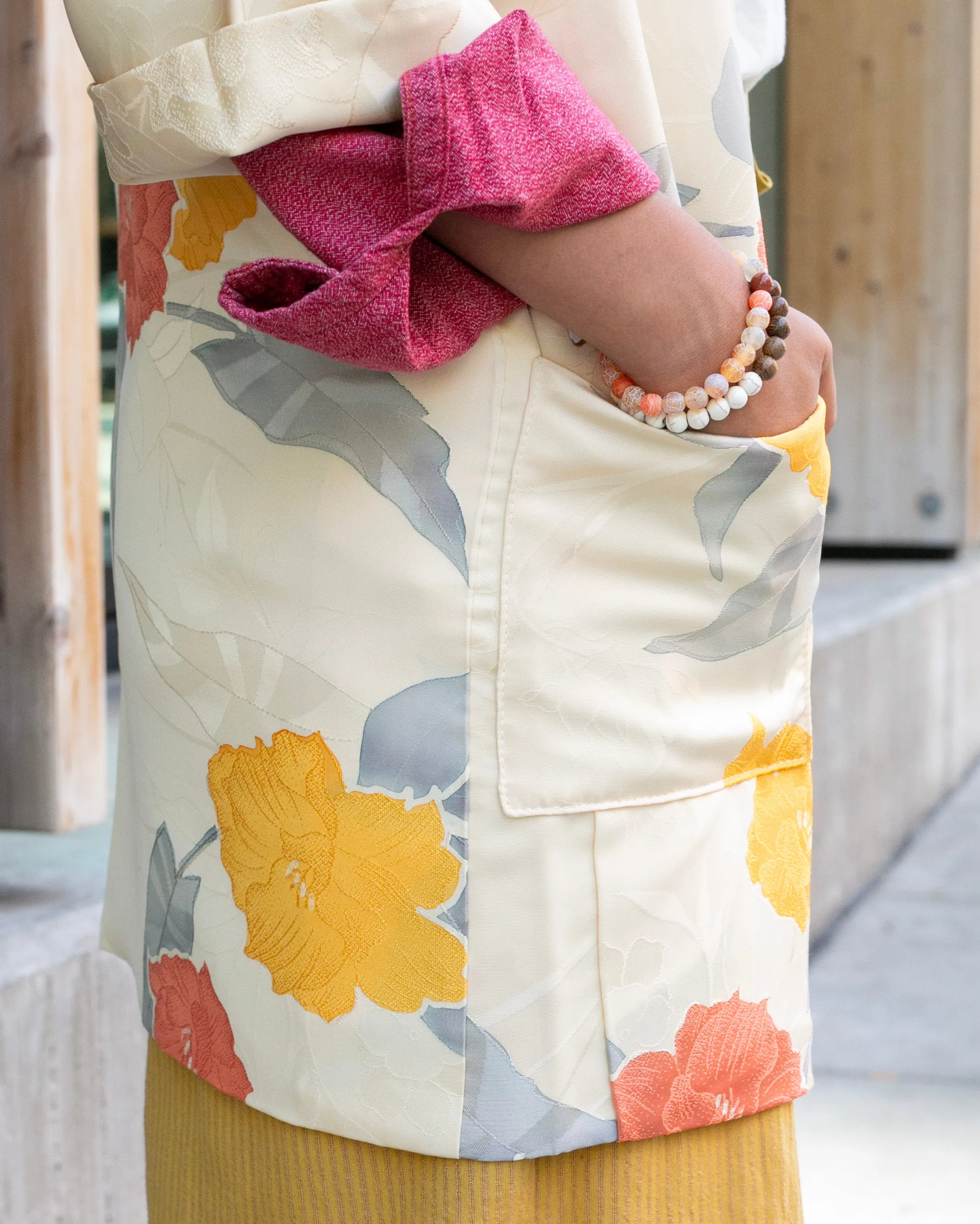 Kiriko Custom, Altered Kimono Jacket, Orange Flowers with Gray Leaves sold by Kiriko product image thumbnail 3