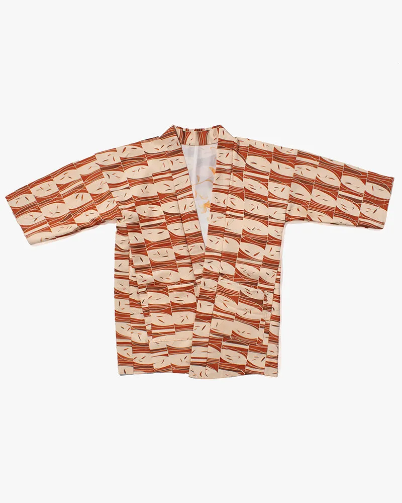 Kiriko Custom, Altered Haori Jacket, Orange Toned Leaves and Branches sold by Kiriko