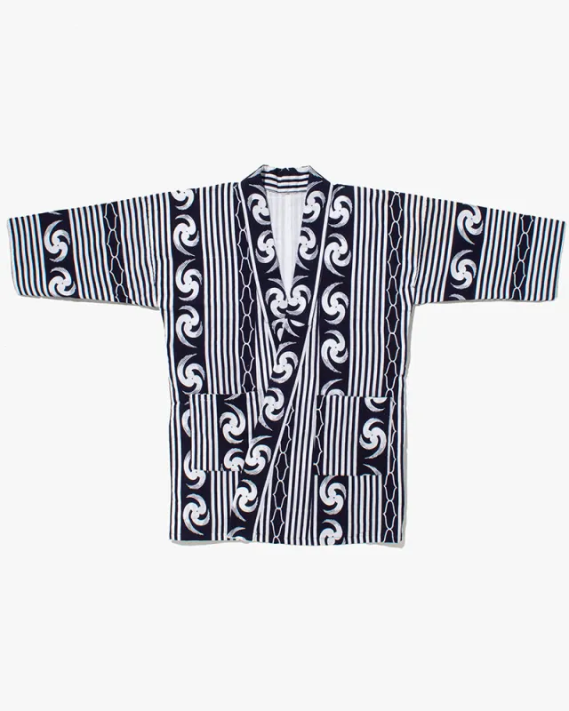 Kiriko Custom, Altered Yukata Jacket, Indigo with White Shima and Tomoe sold by Kiriko