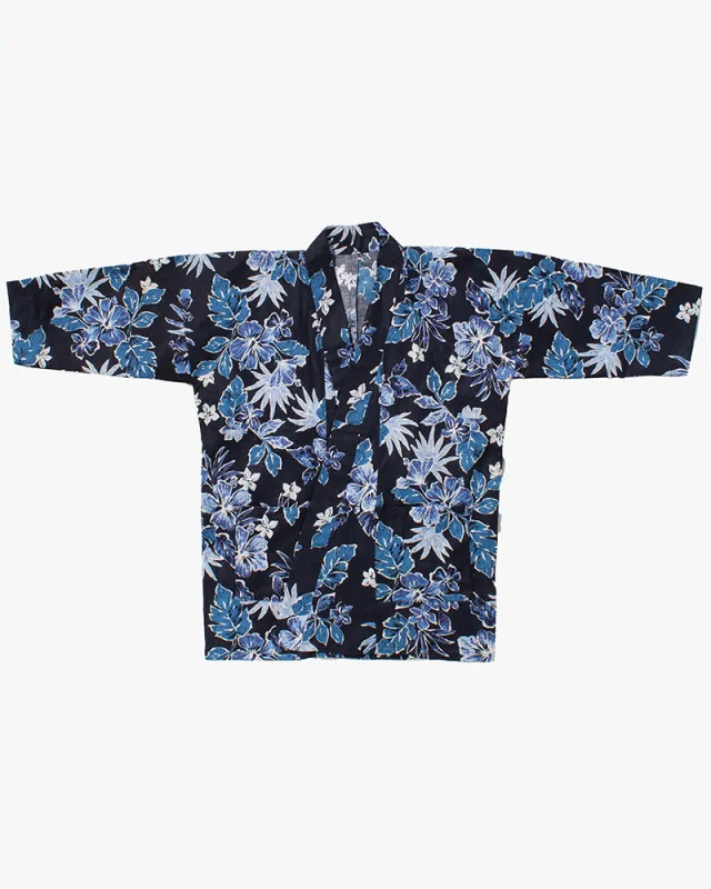 Kiriko Custom, Altered Yukata Jacket, Shades of Indigo with Flowers sold by Kiriko