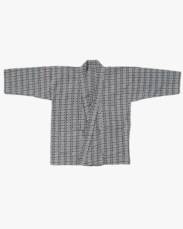 Kiriko Custom, Altered Yukata Jacket, Indigo with White Geometric Pattern sold by Kiriko