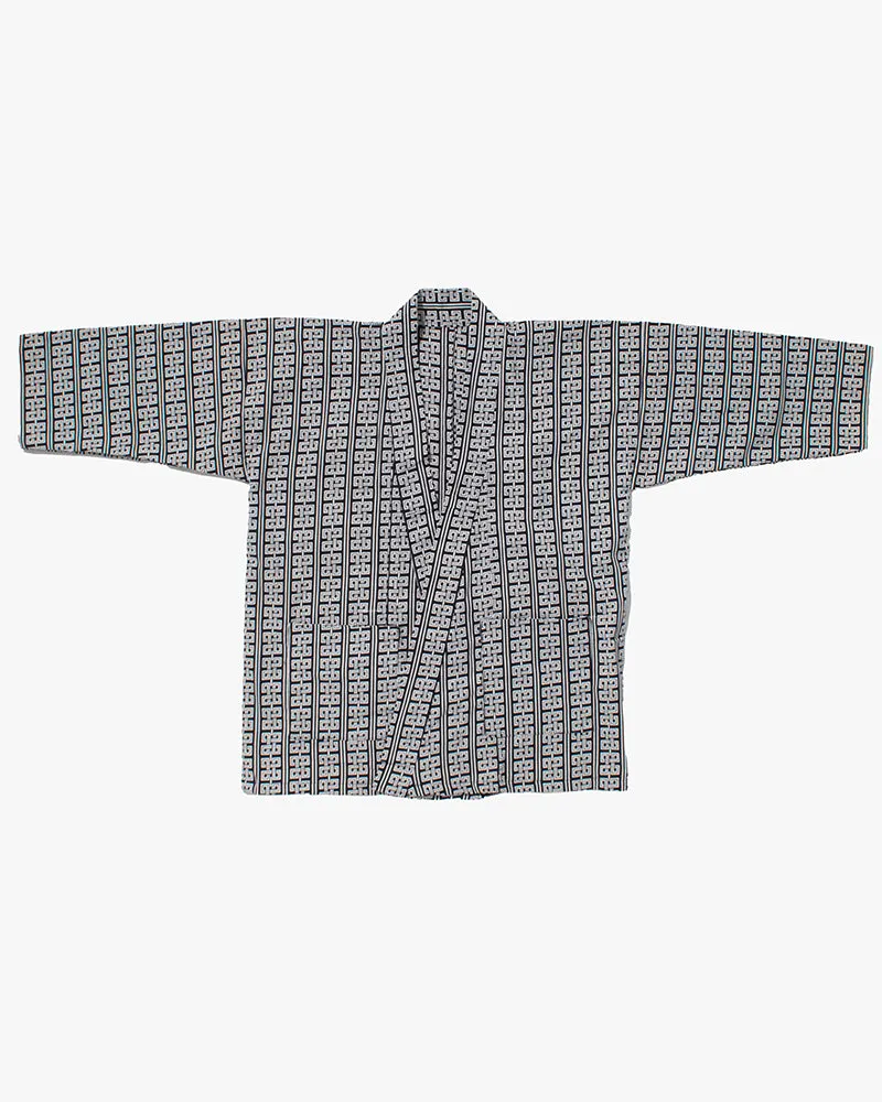 Kiriko Custom, Altered Yukata Jacket, Indigo with White Geometric Pattern sold by Kiriko