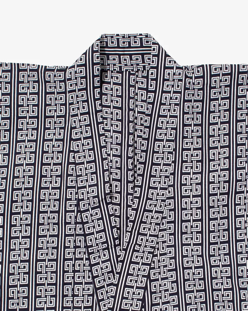 Kiriko Custom, Altered Yukata Jacket, Indigo with White Geometric Pattern sold by Kiriko product image thumbnail 2