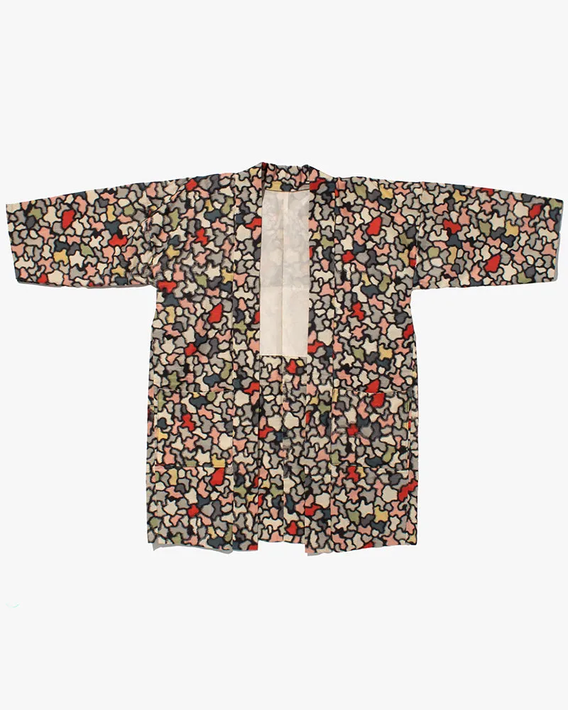 Kiriko Custom, Altered Haori Jacket, Cream with Multicolor Organic Pattern sold by Kiriko