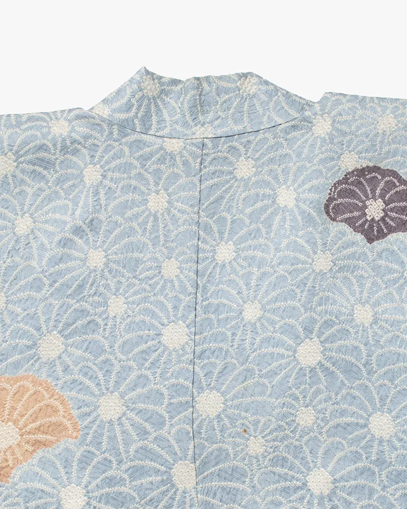 Kiriko Custom, Altered Kimono Jacket, Full Shibori, Sky Blue with White Flowers sold by Kiriko product image thumbnail 4