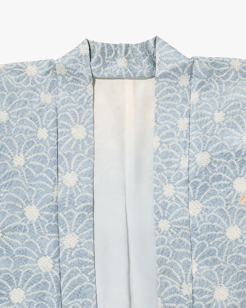 Kiriko Custom, Altered Kimono Jacket, Full Shibori, Sky Blue with White Flowers sold by Kiriko product image thumbnail 2