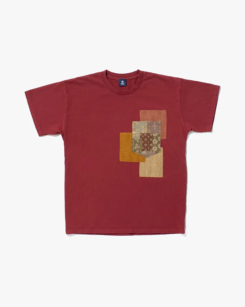 Kiriko Original Tee, 8oz Cotton, Patched Pocket Tee, Red with Gold Kanoko, Azuki Patchwork and Old Rose sold by Kiriko