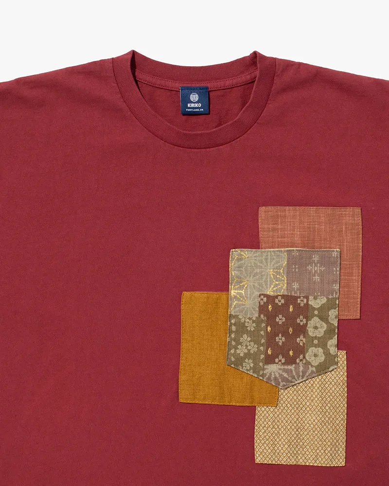 Kiriko Original Tee, 8oz Cotton, Patched Pocket Tee, Red with Gold Kanoko, Azuki Patchwork and Old Rose sold by Kiriko product image thumbnail 2