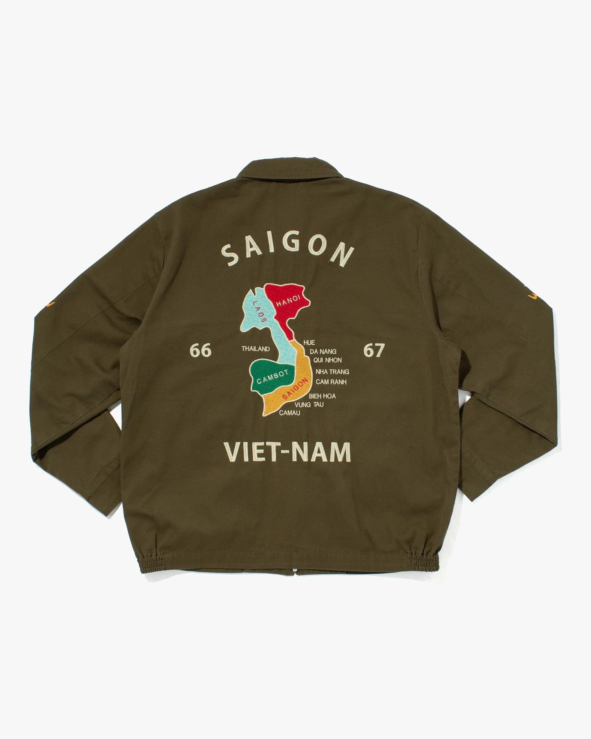 Japanese Repro Jacket, Houston & Inc., Khaki with Embroidered Map - L sold by Kiriko