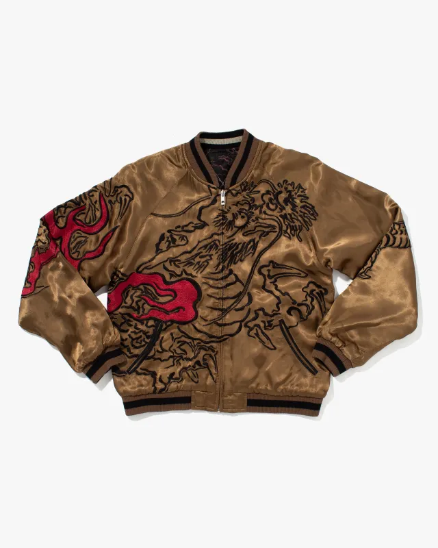 Japanese Repro Souvenir Jacket, Reversible, Black with Maroon Clouds -  S sold by Kiriko