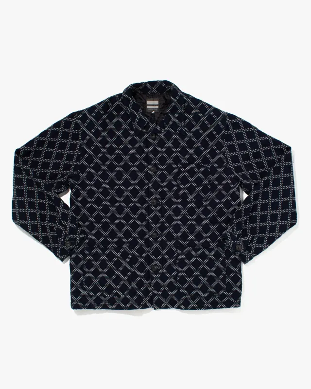 Japanese Repro Chore Coat, Momotaro, Blue and White Diamond Pattern -  L sold by Kiriko