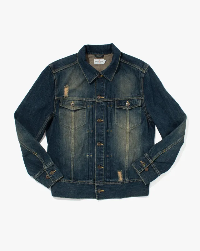 Japanese Repro Denim Jacket, Karakuri, Greenwash and Embroidery - L sold by Kiriko