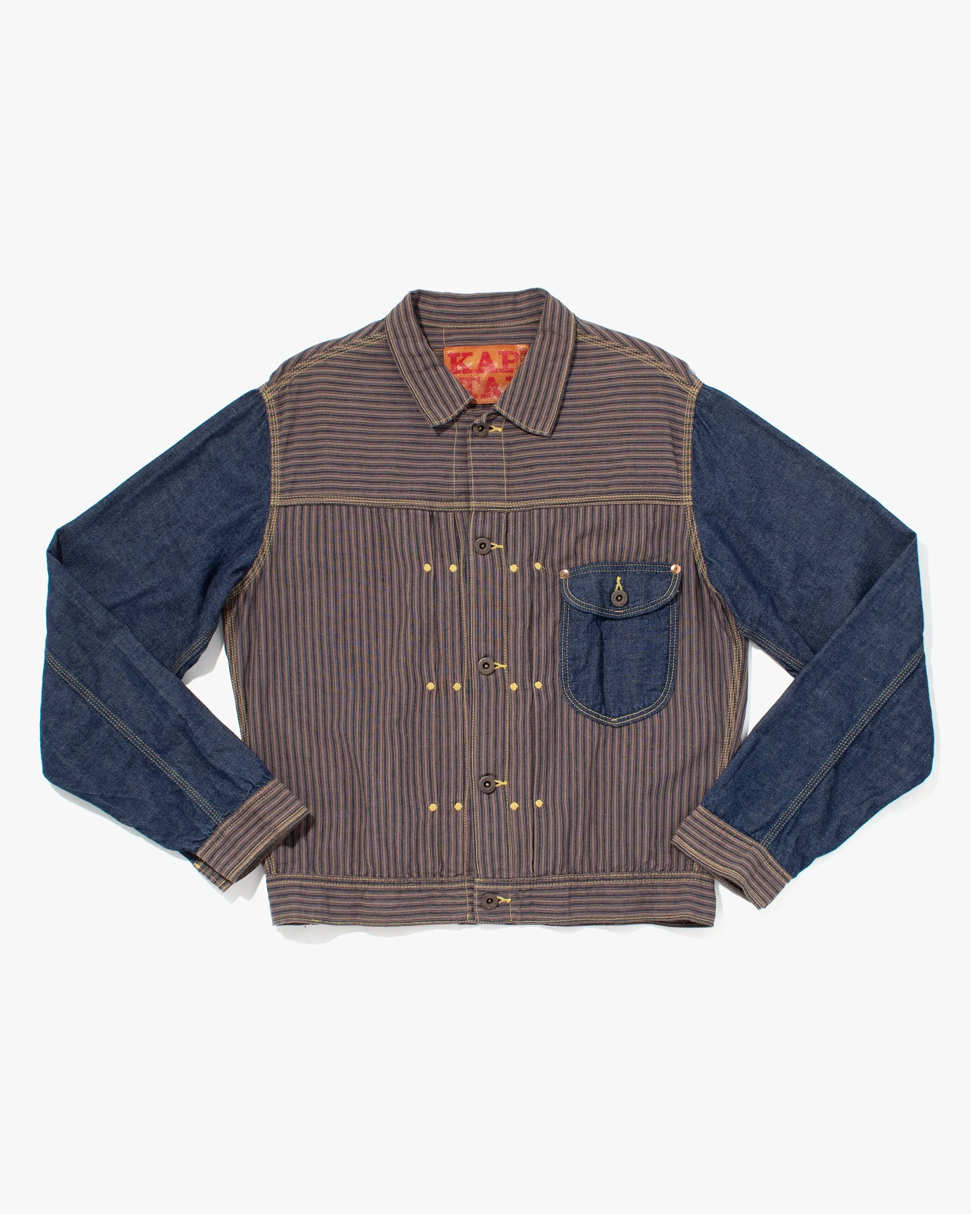 Japanese Repro Denim Button Up Shirt, Kapital, Jacket-Style with Stripes - S sold by Kiriko
