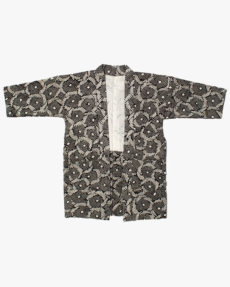 Kiriko Custom, Altered Haori Jacket, Full Shibori, Black and White Geometric Pattern sold by Kiriko