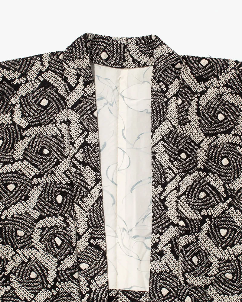 Kiriko Custom, Altered Haori Jacket, Full Shibori, Black and White Geometric Pattern sold by Kiriko product image thumbnail 2