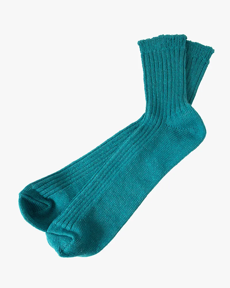 Knitwin, Crew Socks, Linen Ribbed, Praha Tenkawa River sold by Kiriko