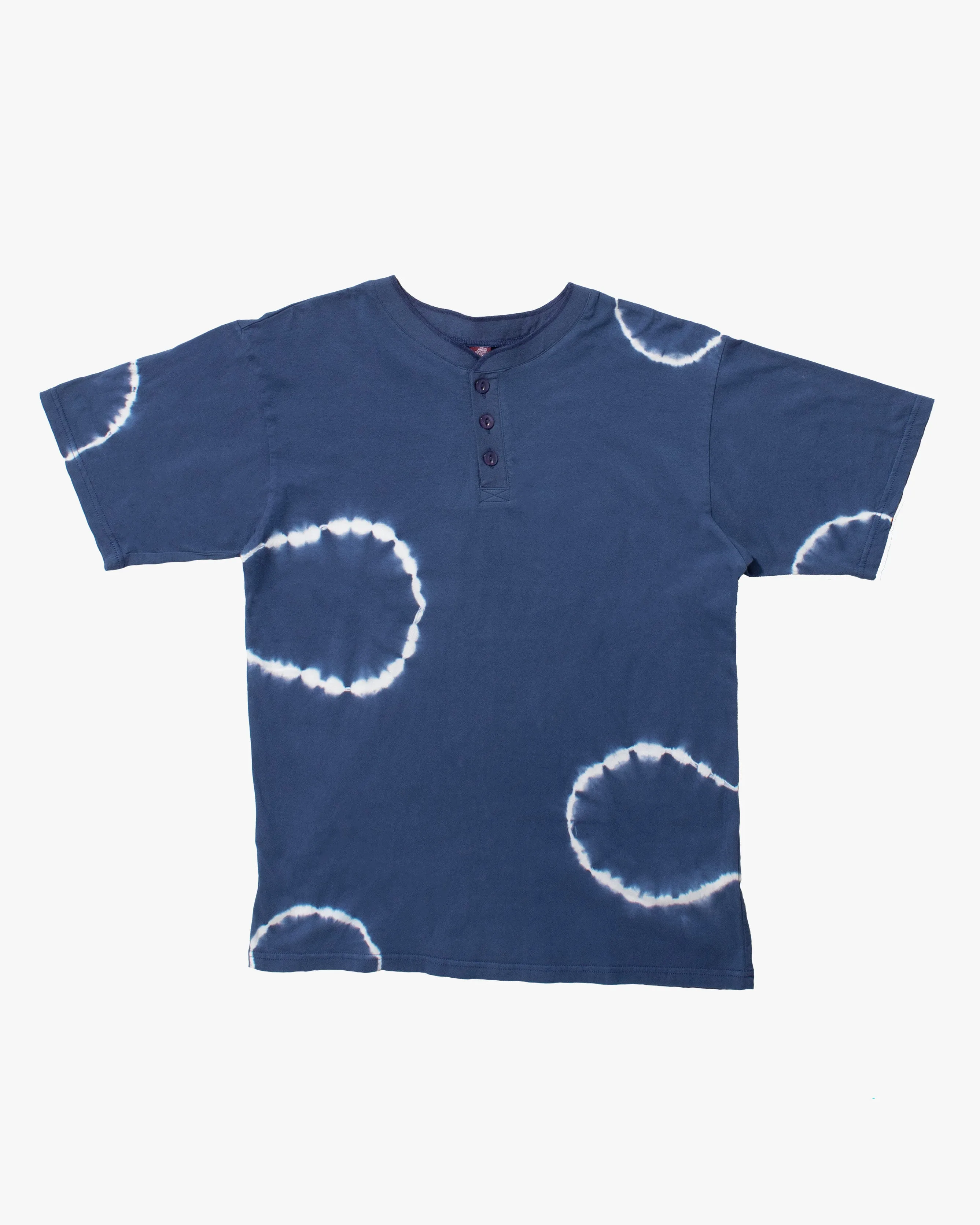 Wa-Modern, Short Sleeve Button Up Tunic, Blue Shibori Tye Dye sold by Kiriko