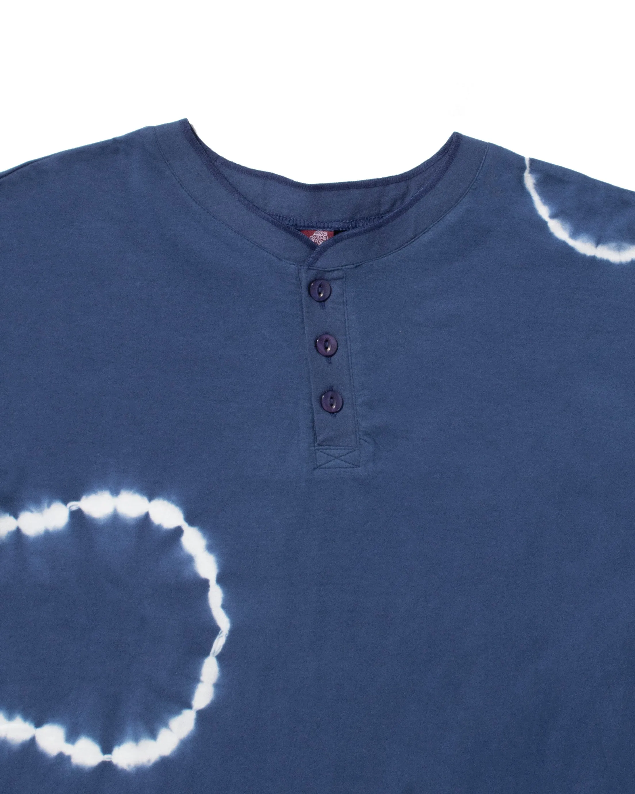 Wa-Modern, Short Sleeve Button Up Tunic, Blue Shibori Tye Dye sold by Kiriko product image thumbnail 2