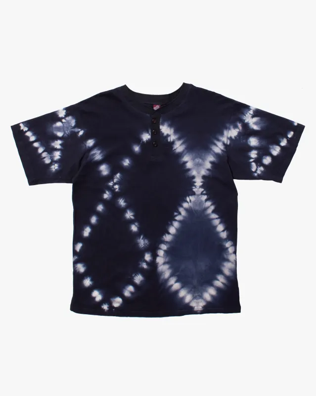 Wa-Modern, Short Sleeve Button Up Tunic, Navy Shibori Tye Dye sold by Kiriko