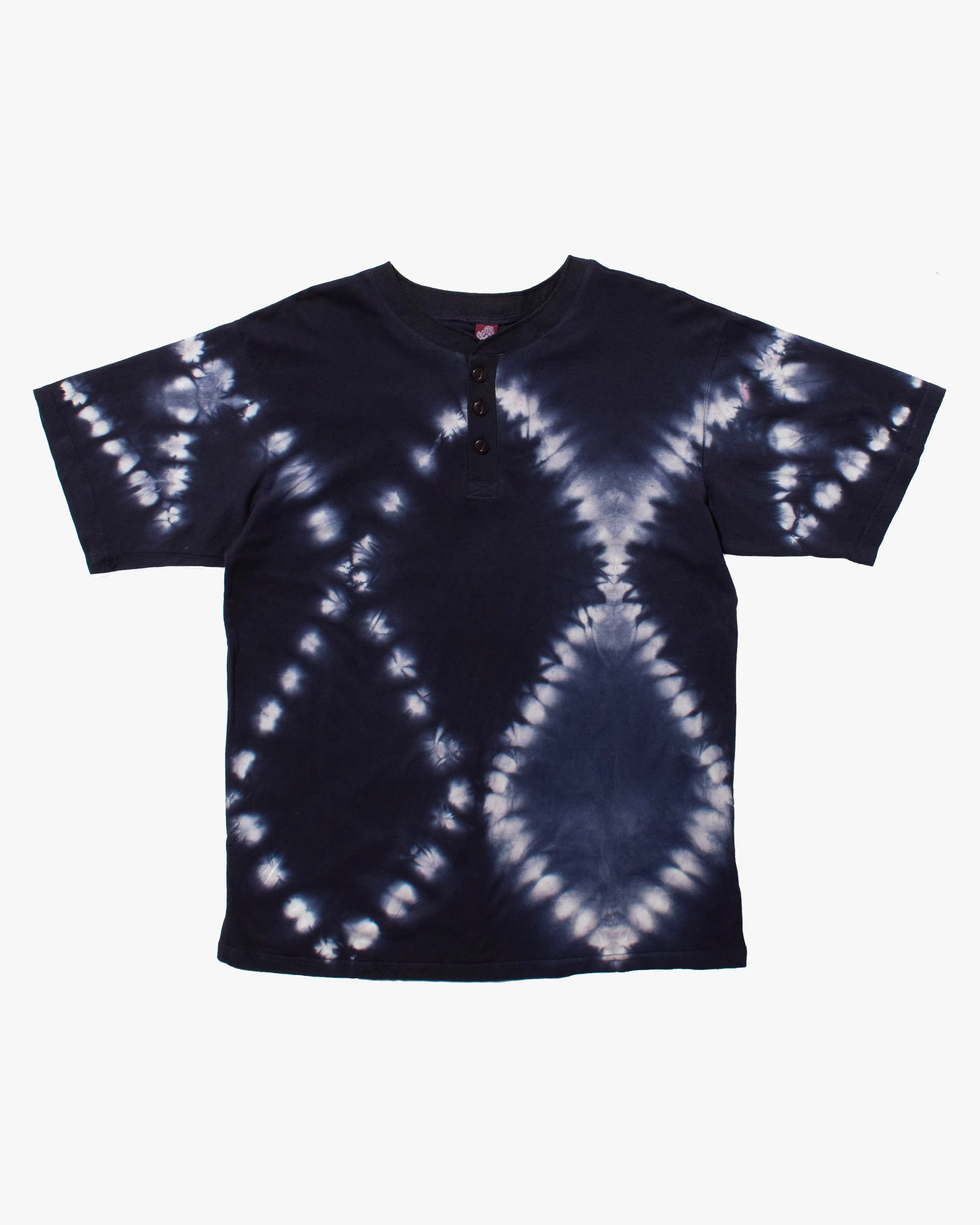 Wa-Modern, Short Sleeve Button Up Tunic, Navy Shibori Tye Dye sold by Kiriko