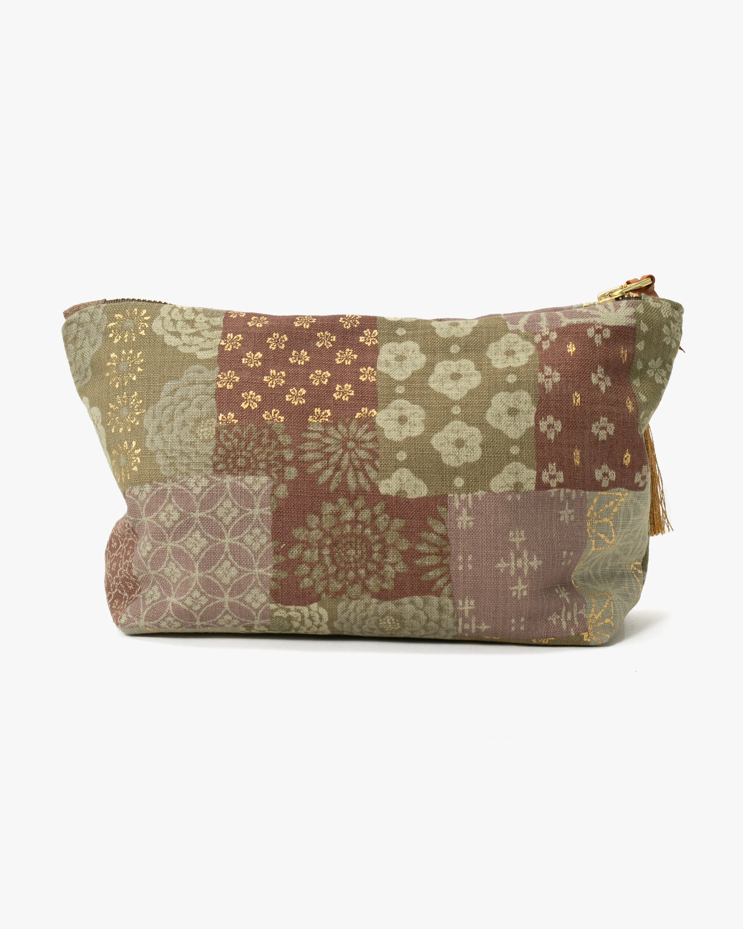 Kiriko Original Obi Stand-Up Pouch, Multi Patchwork, Azuki and Gold with Tassle sold by Kiriko product image thumbnail 3