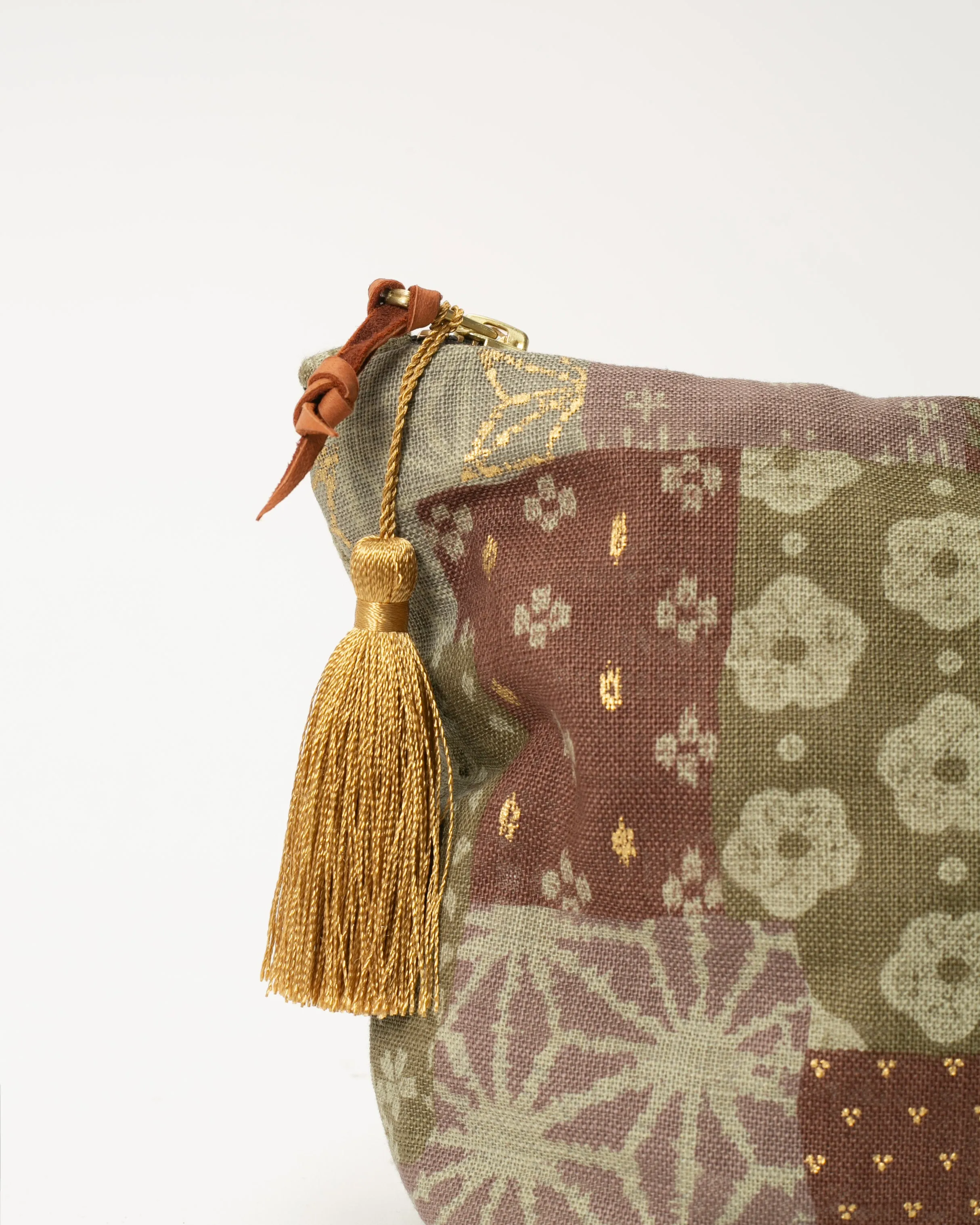 Kiriko Original Obi Stand-Up Pouch, Multi Patchwork, Azuki and Gold with Tassle sold by Kiriko product image thumbnail 2